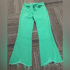 Chic Green Wide Leg Jeans for Women
